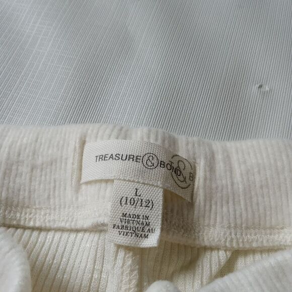 Treasure & Bond Ivory Cream Ribbed Drawstring Joggers Girls Size Large 10/12 - Picture 3 of 14